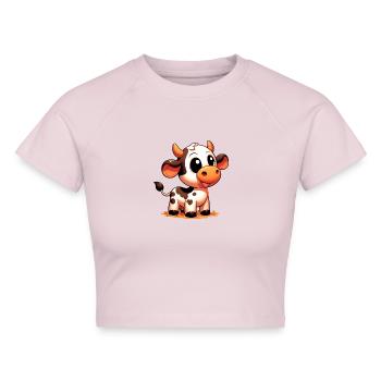 Kuh - Cropped Frauen Organic T-Shirt - Puderrosa - Vorne - AI Model Female 172 dark (172cm)