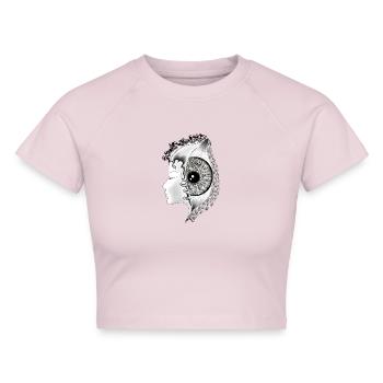 Großes Auge schwarz, Auge, vertikal, realistisch - Cropped Frauen Organic T-Shirt - Puderrosa - Vorne - AI Model Female 172 dark (172cm)