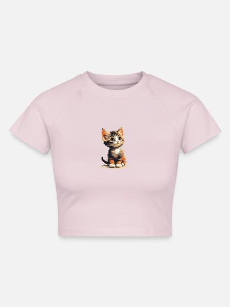 Kätzchen - Cropped Frauen Organic T-Shirt - Puderrosa