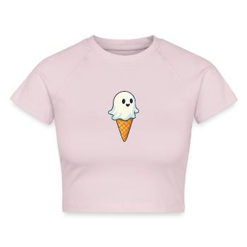 Süßer Geister-Eiscreme Druck - Cropped Frauen Organic T-Shirt - Puderrosa - Vorne - AI Model Female 172 dark (172cm)