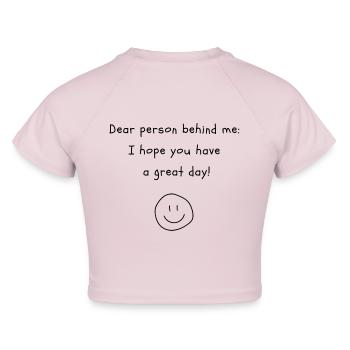 Person behind me - Cropped Frauen Organic T-Shirt - Puderrosa - Hinten - AI Model Female 172 dark (172cm)