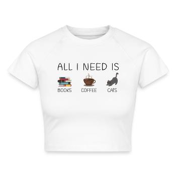 Bücher, Kaffe und Katzen - Cropped Frauen Organic T-Shirt - Weiß - Vorne - AI Model Female 172 dark (172cm)