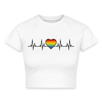 Regenbogen Herzschlag - Cropped Frauen Organic T-Shirt - Weiß - Vorne - AI Model Female 172 dark (172cm)