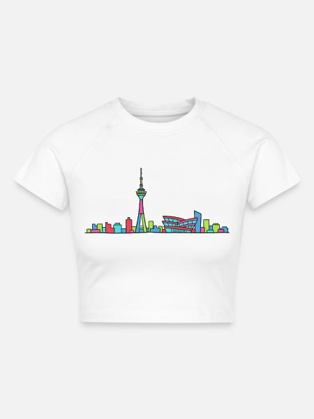 Stuttgarter Stadtskyline Fernsehturm Moderne Linienzeichnung - Cropped Frauen Organic T-Shirt - Weiß