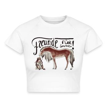 Kind und Haflinger Pferdchen - Cropped Frauen Organic T-Shirt - Weiß - Vorne - AI Model Female 172 dark (172cm)