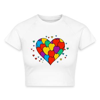 Buntes Herz aus liebevollen kleinen Herzen - Cropped Frauen Organic T-Shirt - Weiß - Vorne - AI Model Female 172 dark (172cm)