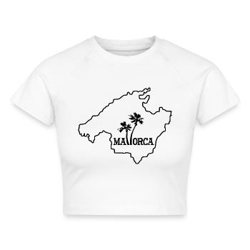 Karte von der Insel von Mallorca mit zwei Palmen - Cropped Frauen Organic T-Shirt - Weiß - Vorne - AI Model Female 172 dark (172cm)