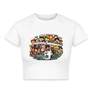 Bunt besetzte Bus Szene - Cropped Frauen Organic T-Shirt - Weiß - Vorne - AI Model Female 172 dark (172cm)