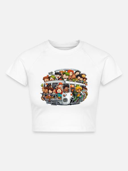 Bunt besetzte Bus Szene - Cropped Frauen Organic T-Shirt - Weiß