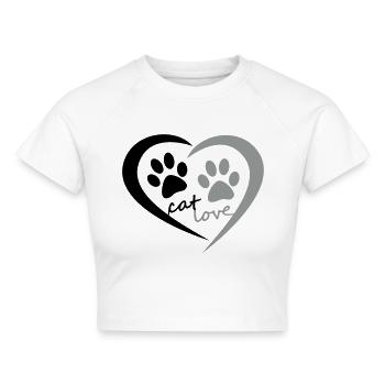 Cat Love Katzen Herz Pfote Tatze Liebe Stubertiger - Cropped Frauen Organic T-Shirt - Weiß - Vorne - AI Model Female 172 dark (172cm)