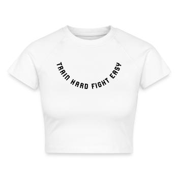 Train hard fight easy - Cropped Frauen Organic T-Shirt - Weiß - Vorne - AI Model Female 172 dark (172cm)