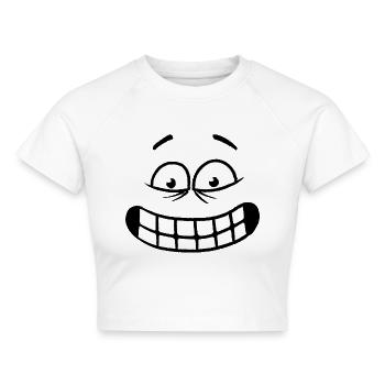 Lustiges Cartoon-Gesicht Unschuldig - Cropped Frauen Organic T-Shirt - Weiß - Vorne - AI Model Female 172 dark (172cm)