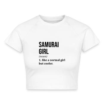 Samurai-Samurai-Samurai - Cropped Frauen Organic T-Shirt - Weiß - Vorne - AI Model Female 172 dark (172cm)