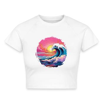 Meer, Welle, Sonnenuntergang, Sonne, Strand Sommer - Cropped Frauen Organic T-Shirt - Weiß - Vorne - AI Model Female 172 dark (172cm)
