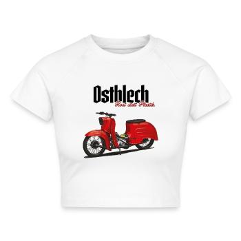 Schwalbe (rot / Ostblech) // Illustration - Cropped Frauen Organic T-Shirt - Weiß - Vorne - AI Model Female 172 dark (172cm)