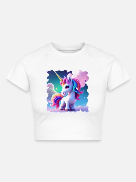 Einhorn in den Wolken - Cropped Frauen Organic T-Shirt - Weiß