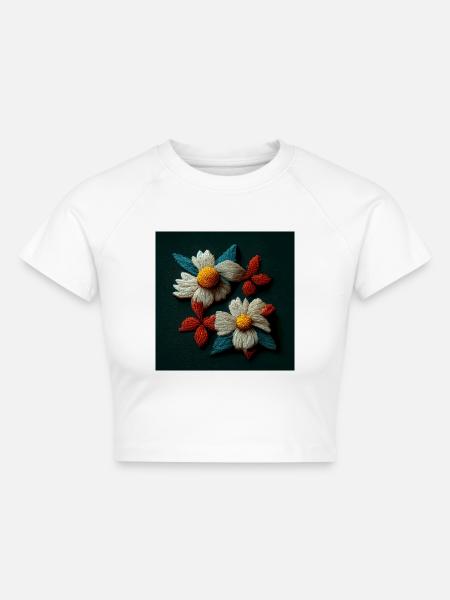 Bestickte Blumen 3d - Cropped Frauen Organic T-Shirt - Weiß