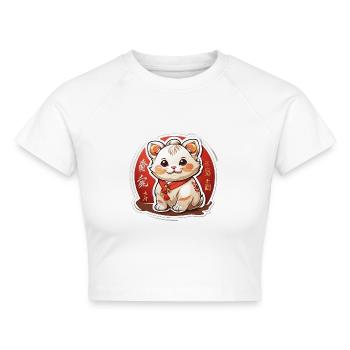 chinesische Glückskatze - Cropped Frauen Organic T-Shirt - Weiß - Vorne - AI Model Female 172 dark (172cm)