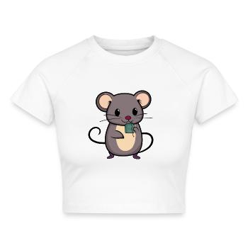 MAUS RATTE NAGER TEEBEUTEL HAUSTIER KATZE NIEDLICH - Cropped Frauen Organic T-Shirt - Weiß - Vorne - AI Model Female 172 dark (172cm)