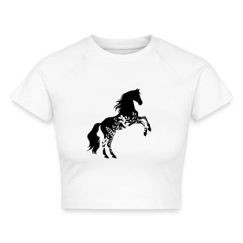 Blumenpferd - Cropped Frauen Organic T-Shirt - Weiß - Vorne - AI Model Female 172 dark (172cm)