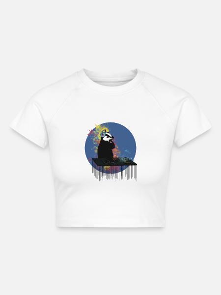 DJ Dachs | Süßes Tiermusik-Merch - Cropped Frauen Organic T-Shirt - Weiß