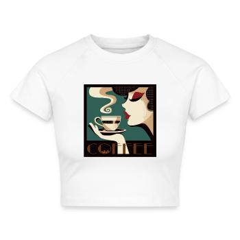 Frau küsst Kaffee, vintage / retro Poster - Cropped Frauen Organic T-Shirt - Weiß - Vorne - AI Model Female 172 dark (172cm)