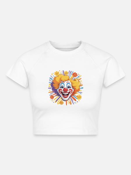 Fröhlicher Clown mit Blumen - Cropped Frauen Organic T-Shirt - Weiß