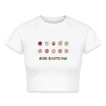 GEEK EMOTIONS - WEISSER TEXT - Cropped Frauen Organic T-Shirt - Weiß - Vorne - AI Model Female 172 dark (172cm)