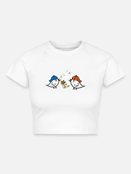 Frühling, Spatzen - Cropped Frauen Organic T-Shirt - Weiß