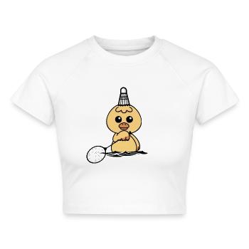 badminton "badminton-ente liebt federball" - Cropped Frauen Organic T-Shirt - Weiß - Vorne - AI Model Female 172 dark (172cm)