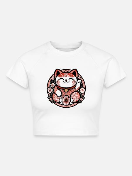 Glückskatze - Cropped Frauen Organic T-Shirt - Weiß