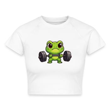 Cartoon Frosch mit Hantel Gewichtheben Fitness - Cropped Frauen Organic T-Shirt - Weiß - Vorne - AI Model Female 172 dark (172cm)
