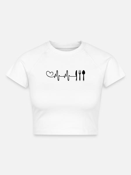 Gabel Besteck Herzschlag - Cropped Frauen Organic T-Shirt - Weiß