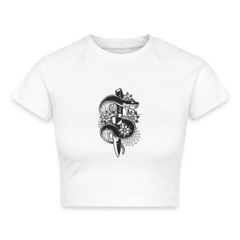 angriffslustige Schlange mit Messer - Cropped Frauen Organic T-Shirt - Weiß - Vorne - AI Model Female 172 dark (172cm)