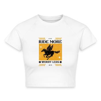 Ride More Worry Less – Pegasus Retro Look - Cropped Frauen Organic T-Shirt - Weiß - Vorne - AI Model Female 172 dark (172cm)