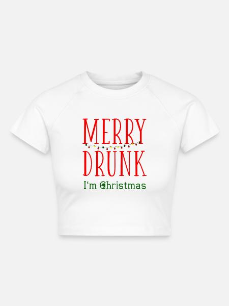 Merry Drunk I’m Christmas - Cropped Frauen Organic T-Shirt - Weiß