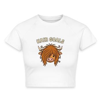 Hair Goals – Witziges Highland Rind Motiv - Cropped Frauen Organic T-Shirt - Weiß - Vorne - AI Model Female 172 dark (172cm)