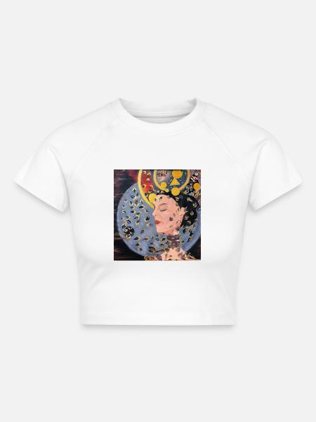 Die goldene Träumerin - Modernes Porträt - Cropped Frauen Organic T-Shirt - Weiß