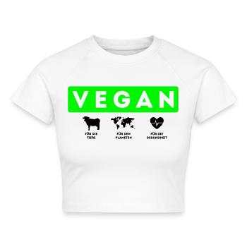 Vegan, Tiere Planeten Gesundheit - Cropped Frauen Organic T-Shirt - Weiß - Vorne - AI Model Female 172 dark (172cm)