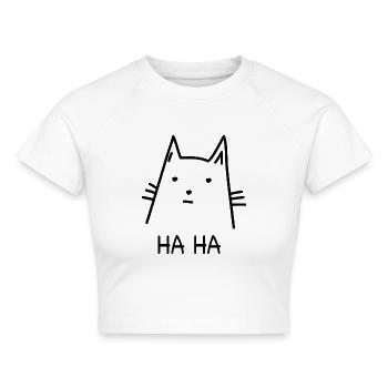 Katze Haha Katzenfreund Geschenk - Cropped Frauen Organic T-Shirt - Weiß - Vorne - AI Model Female 172 dark (172cm)