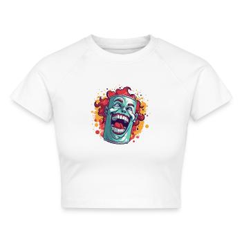 Eine Dose mit einem lustigen Clown - Cropped Frauen Organic T-Shirt - Weiß - Vorne - AI Model Female 172 dark (172cm)