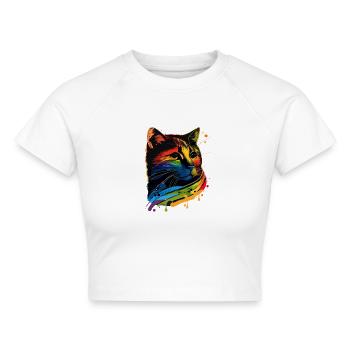 Rainbow Flag Gay Pride LGBTQ Katzen süße Katze - Cropped Frauen Organic T-Shirt - Weiß - Vorne - AI Model Female 172 dark (172cm)