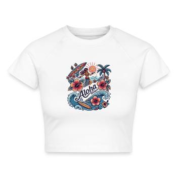 Aloha Spirit - Tropisches Hula & Surf Design - Cropped Frauen Organic T-Shirt - Weiß - Vorne - AI Model Female 172 dark (172cm)