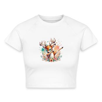 Trachten shirt Tracht Reh Rehkitz Dirndl Hirsch - Cropped Frauen Organic T-Shirt - Weiß - Vorne - AI Model Female 172 dark (172cm)
