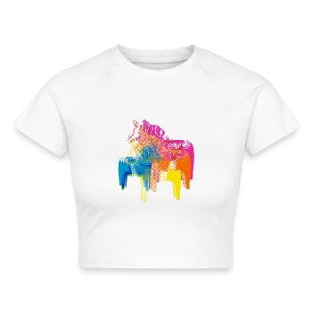 Pop Art Dala Pferde -Weihnachts Pulli Skandi Style - Cropped Frauen Organic T-Shirt - Weiß - Vorne - AI Model Female 172 dark (172cm)