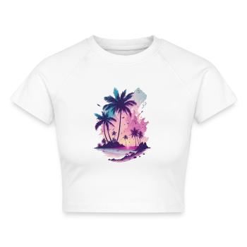 Palm Beach Sunset - Cropped Frauen Organic T-Shirt - Weiß - Vorne - AI Model Female 172 dark (172cm)