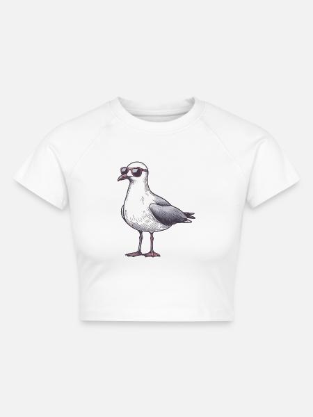 coole möwe mit sonnenbrille - Cropped Frauen Organic T-Shirt - Weiß