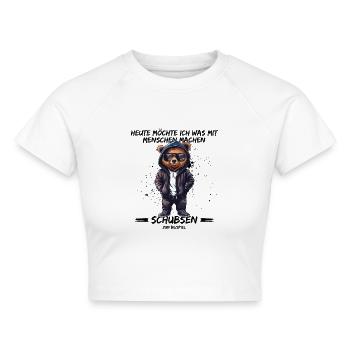 Heute möchte ich was mit Menschen machen, Schubsen - Cropped Frauen Organic T-Shirt - Weiß - Vorne - AI Model Female 172 dark (172cm)