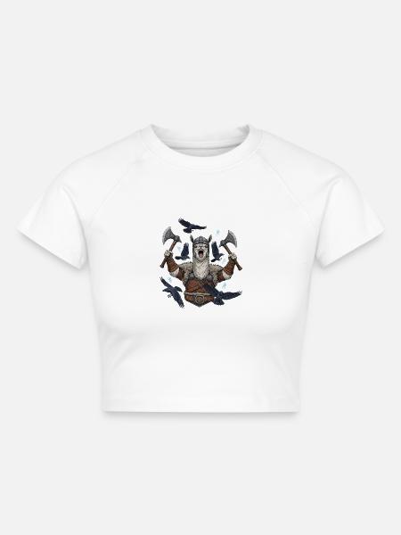 Wikinger Alpaka Berserker mit Raben - Cropped Frauen Organic T-Shirt - Weiß