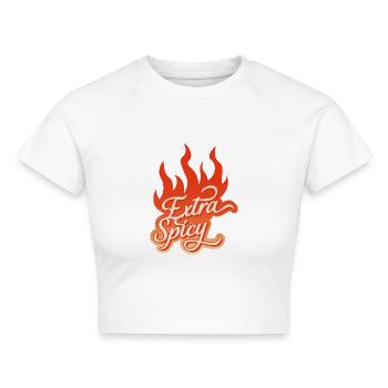 Extra Spicy – Feurige Typografie - Cropped Frauen Organic T-Shirt - Weiß - Vorne - AI Model Female 172 dark (172cm)